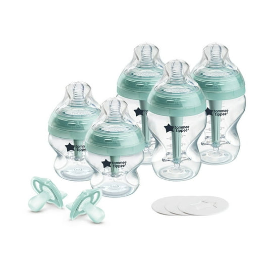 Tommee Tippee Advanced Anti-Colic Fussy Baby Bottle and Pacifier Set, 0 Months plus, 5oz and 9oz Self-Sterilizing Bottles, Slow-Flow Nipples