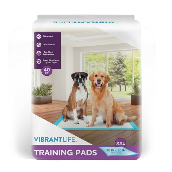 Vibrant Life Training Pads Ð Super Absorbent, Leak Proof, & Fast Dry Dog and Puppy Pee Pads Ð XXL 30_in x 36_in, 40_Count