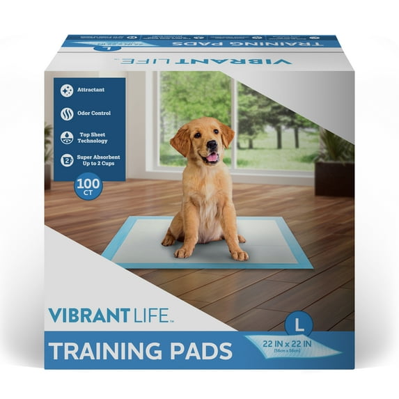 Vibrant Life Training Pads Ð Super Absorbent, Leak Proof, & Fast Dry Dog and Puppy Pee Pads Ð L 22_in x 22_in, 100_Count