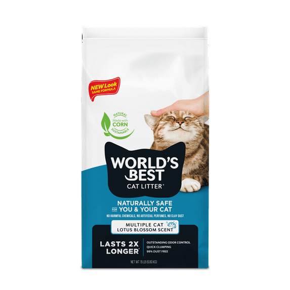 WORLD'S BEST CAT LITTER Multiple Cat Lotus Blossom Scented - Long-Lasting Odor Control, Natural Ingredients, Quick Clumping, Flushable, 99% Dust Free - Floral Fragrance - 15 lb Bag