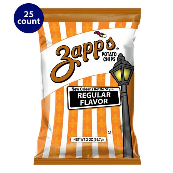 Zapp's Regular Flavor New Orleans Kettle Style Potato Chips, Gluten-Free, 2 oz, 25 Count