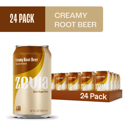 Zevia Zero Sugar, Creamy Root Beer Soda Pop, 12 Fl Oz (Pack of 24)