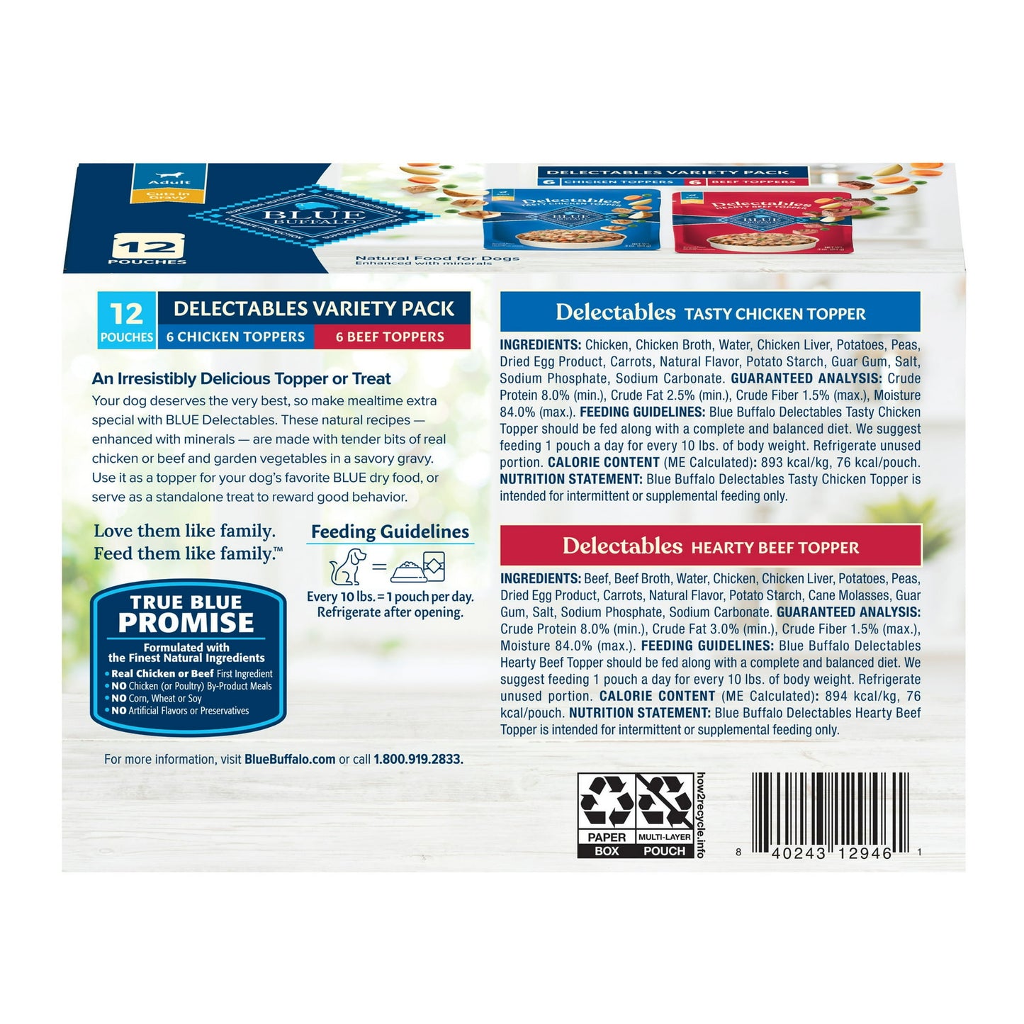 Blue Buffalo Delectables Natural Wet Dog Food Variety Pack, Chicken & Beef, 3-oz. (12ct)