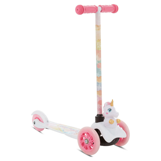 Sakar Unicorn Ride-N-Glide Buddies 3D Toddler Scooter, 3 Wheel Scooter for Kids Ages 3+, White