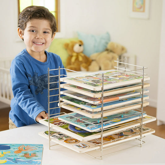 Melissa & Doug Deluxe Metal Wire Puzzle Storage Rack for 12 Small and Large Puzzles