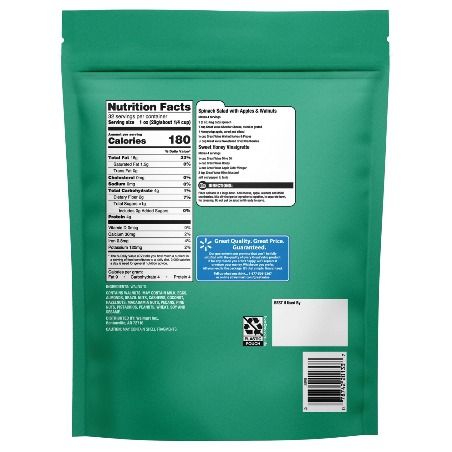 Great Value Walnuts Halves & Pieces, 32 oz