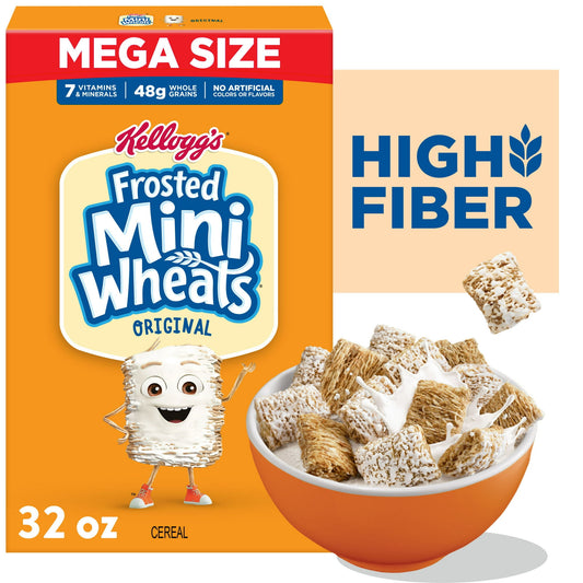 (3 pack) KelloggÕs Frosted Mini-Wheats Breakfast Cereal, High Fiber, 48g Whole Grain, Mega Size, 32 oz