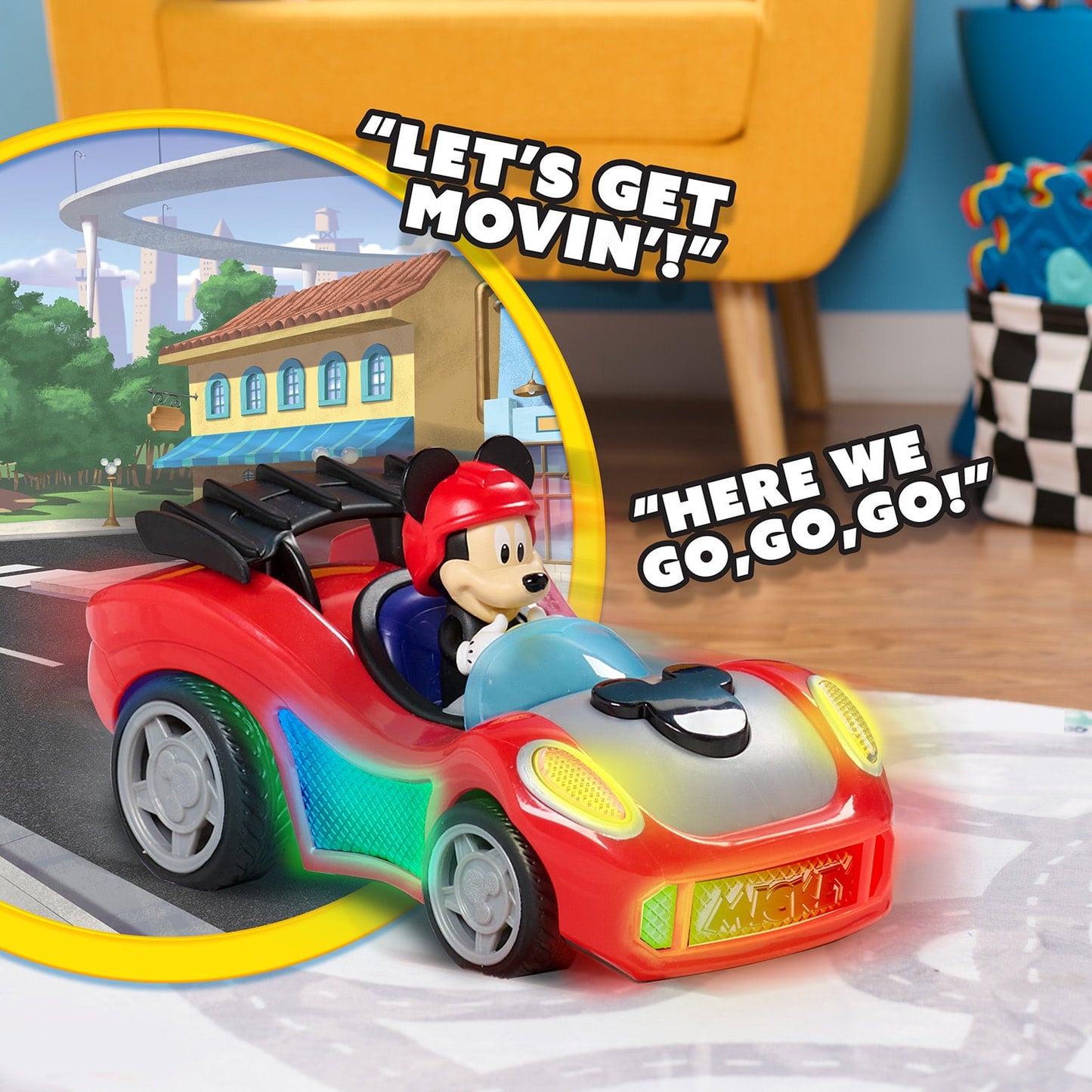 Mickey Mouse Rev 'n Go Vehicles with Lights and Sounds, Mickey's Car, Mickey Mouse Phrases Baby and Toddler Toys