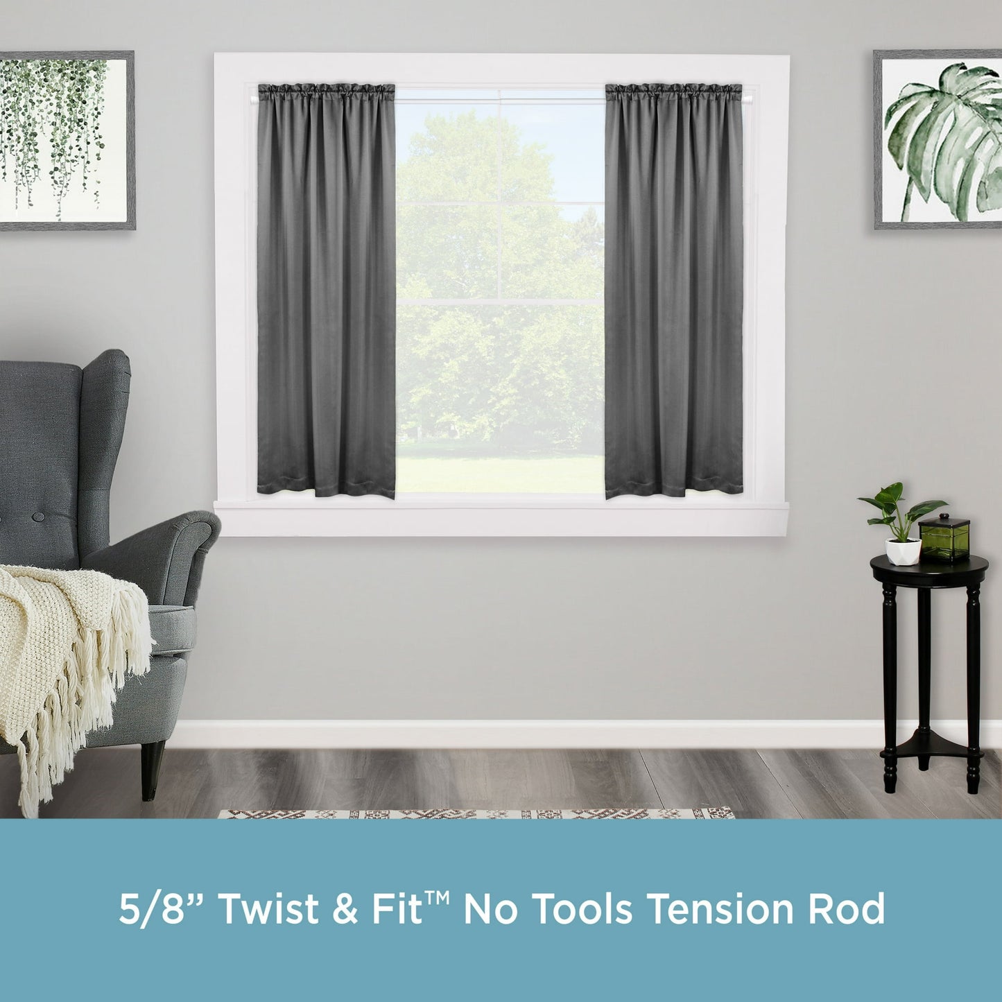Kenney¨ Rogers 5/8" Twist & Fitª No Tools Adjustable Tension Window Curtain Rod, 48-84", White
