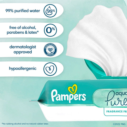 Pampers Aqua Pure Baby Wipes Unscented, 7-Pack, 392 Total Count (Select for More Options)