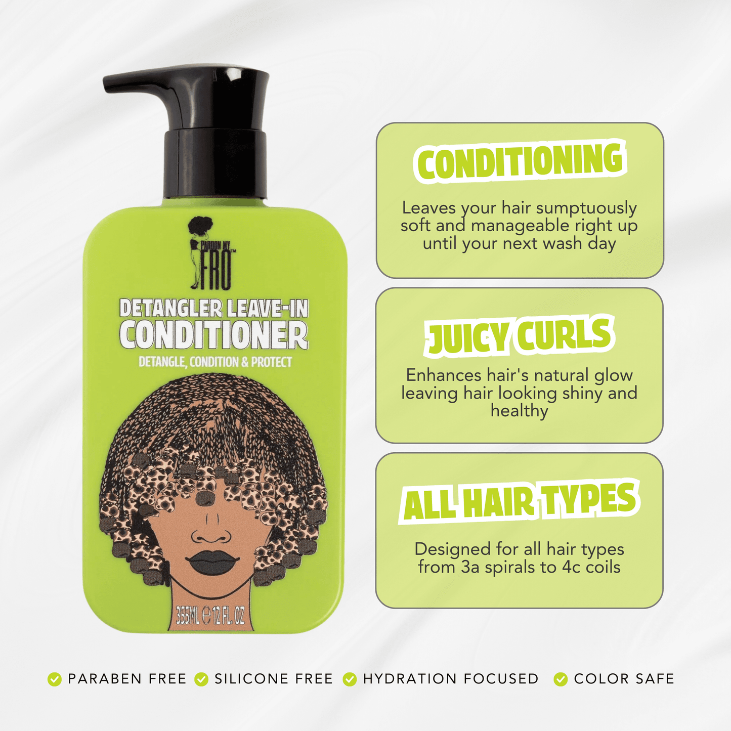 Pardon My Fro Detangling Leave-in Conditioner with Argan and Jojoba Oil, 4A-4C Hair Types, 12 fl oz