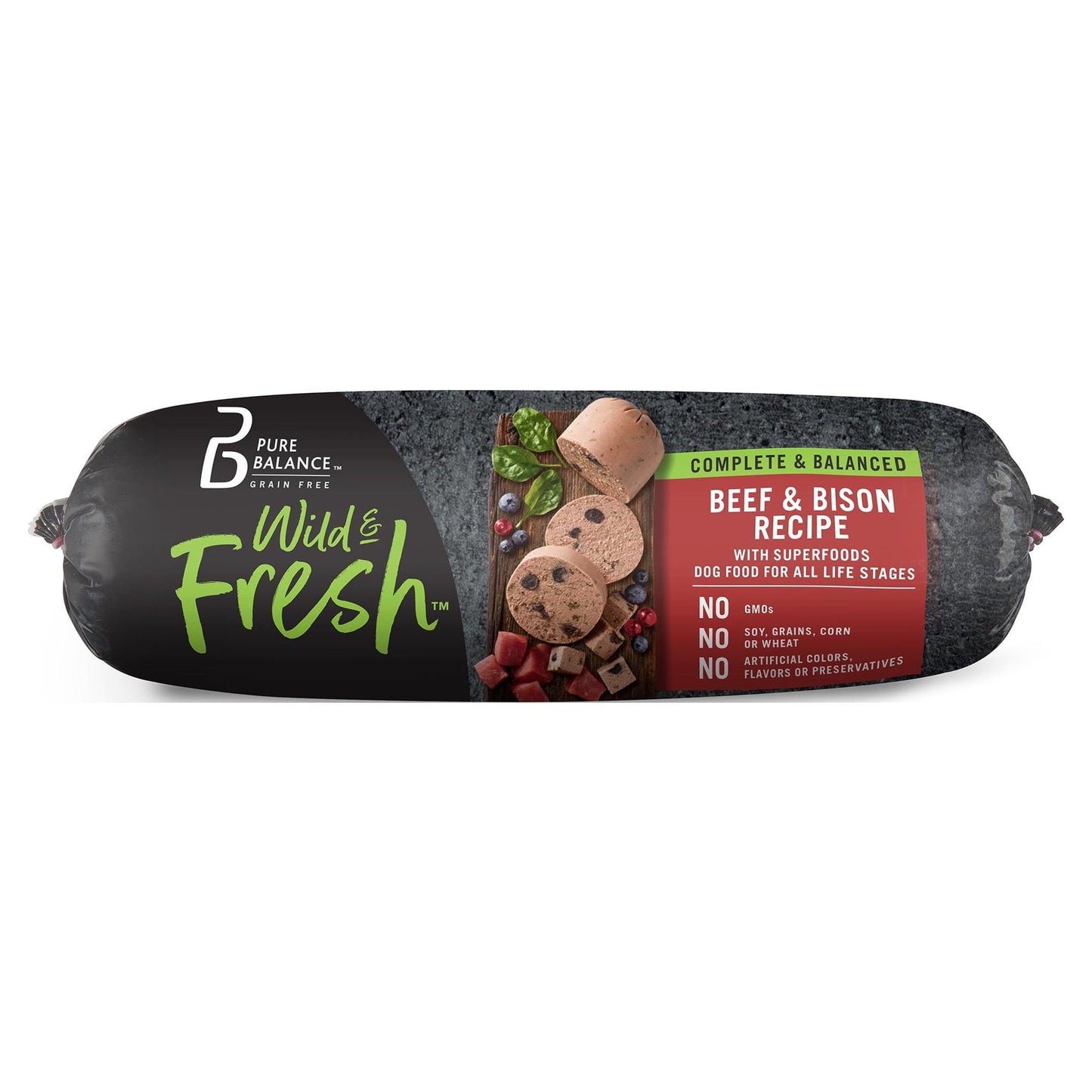 (2 pack) Pure Balance Wild & Fresh Dog Food, Beef & Bison Recipe, Rolled Chub, Dog Food For All Lifestages, 2 lb