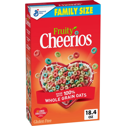 (3 pack) Fruity Cheerios, Heart Healthy Gluten Free Breakfast Cereal, Family Size, 18.4 oz