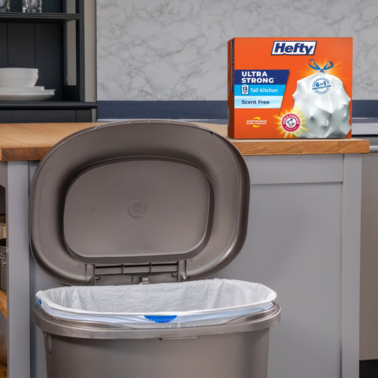 Hefty Ultra Strong 13 gallon Trash Bags, Tall Kitchen Trash Bags, White, Unscented, 80 Bags