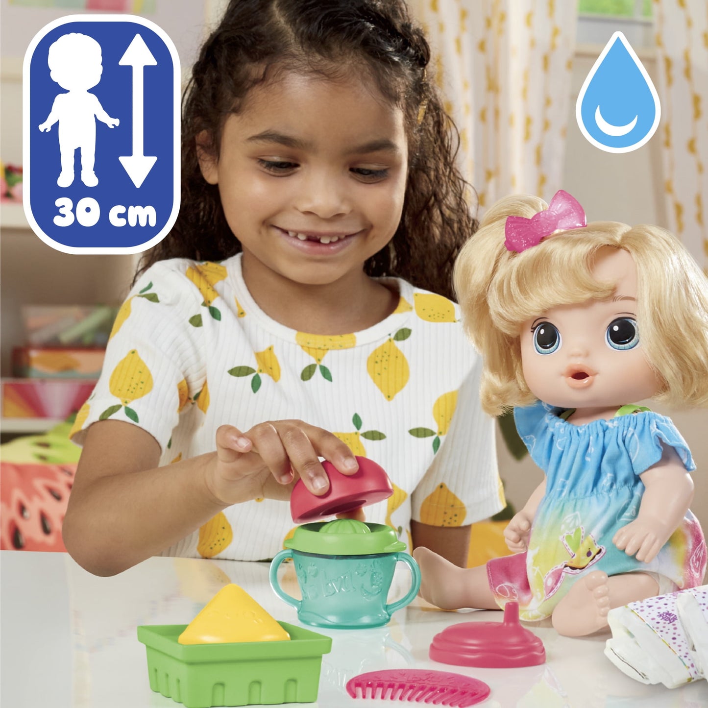Baby Alive Fruity Sips Doll, Apple, Pretend Juicer Baby Doll Set, Kids 3 and Up, Blonde Hair