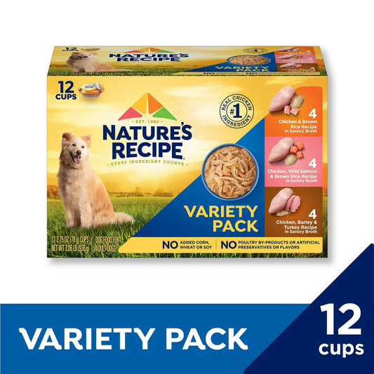 NatureÕs Recipe Chicken, Salmon and Turkey Recipes Variety Pack Wet Dog Food, 2.75 oz. Cup, 12 Count