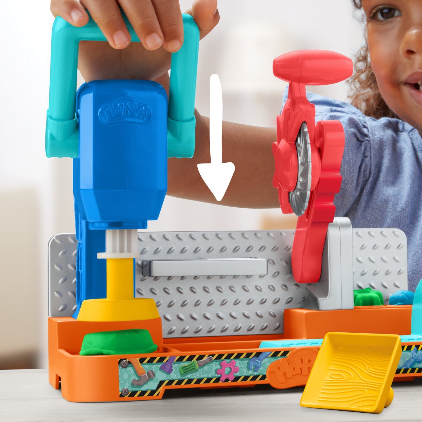 Play-Doh Stamp & Saw Tool Bench Playset, Construction Toys for Ages 3+, Kids Arts & Crafts
