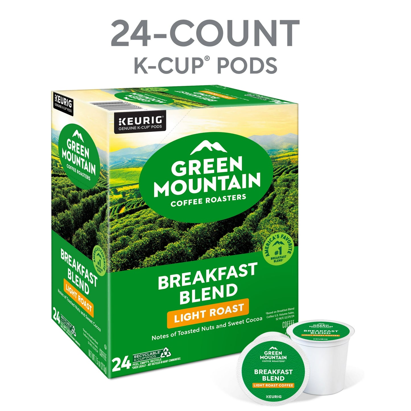 Green Mountain Coffee Roasters, Breakfast Blend Light Roast K-Cup Coffee Pods, 24 Count