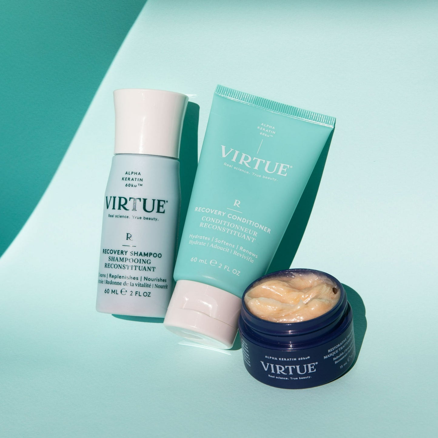 Virtue Repair and Strengthen Hair Care Travel Set, for Dry, Damaged Hair, 3 piece