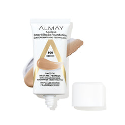 Almay Ageless Smart Shade Liquid Foundation Makeup, Hypoallergenic, 300 Medium, 1 fl oz