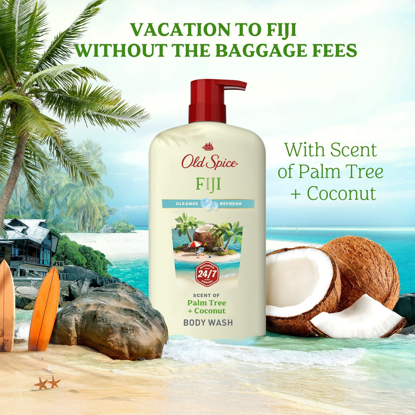 Old Spice Men's Body Wash Fiji with Palm Tree, 24/7 Shower Fresh, 120 oz, 4 Pack