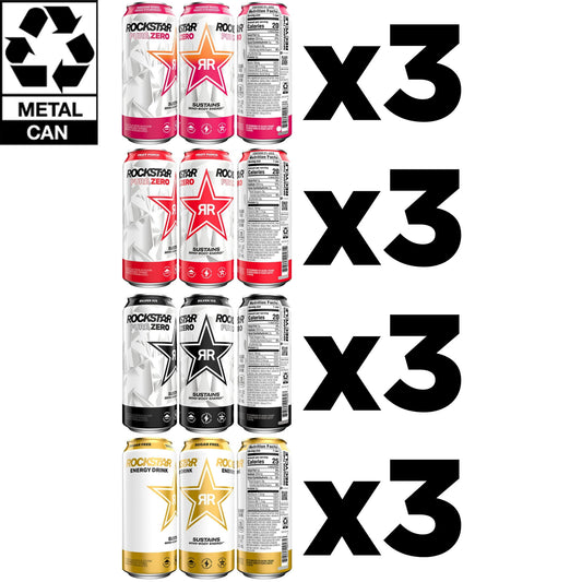 Rockstar Pure Zero 4 Flavor Variety Pack Energy Drink, 16 fl oz, 12 Pack Cans