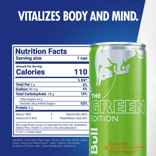 Red Bull Green Edition Energy Drink, Curuba Elderflower, 8.4 fl. oz., 6 x 4 Cans, 80mg Caffeine
