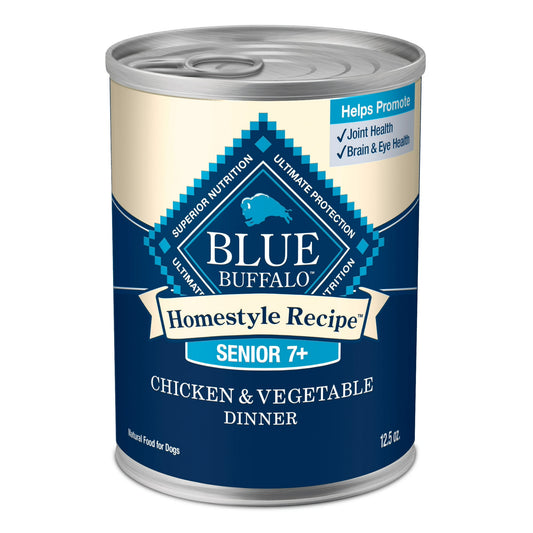 (8 pack) Blue Buffalo Homestyle Recipe Senior Wet Dog Food, Chicken Dinner, 12.5-oz. Can
