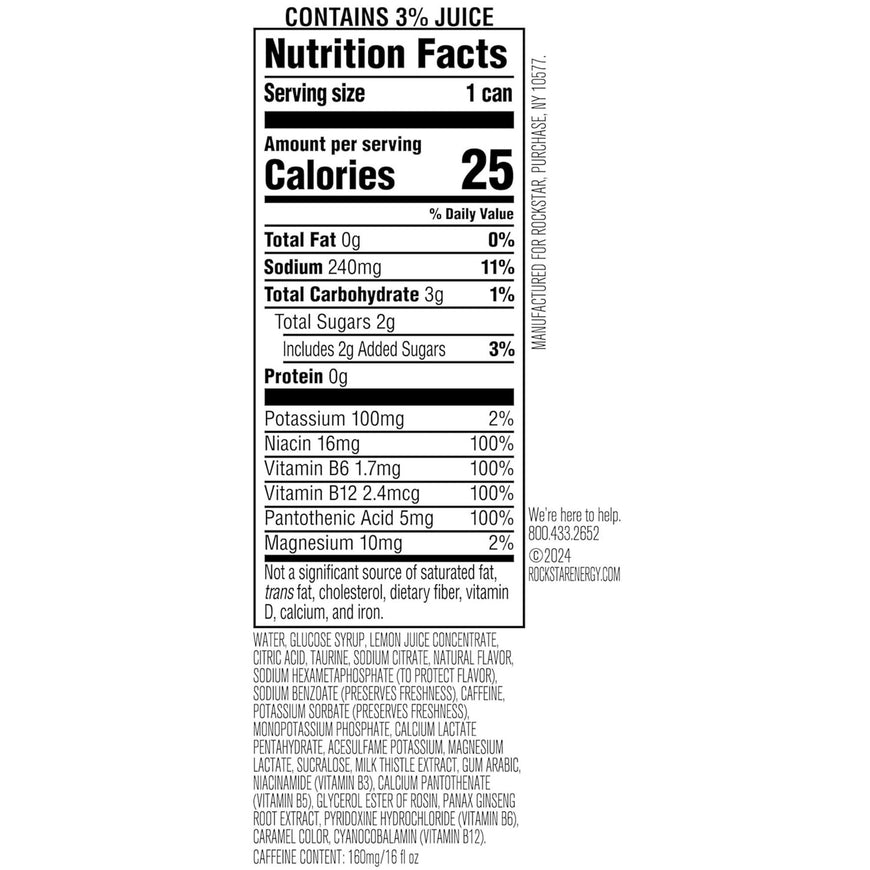 Rockstar Recovery Lemonade Energy Drink, 16 fl oz, 12 Pack Cans