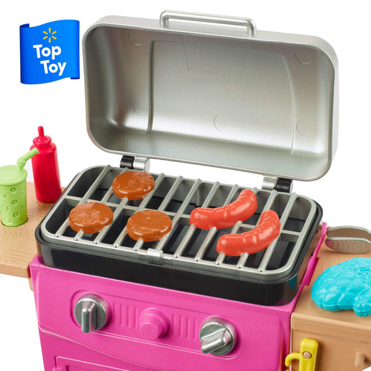 Barbie World Toy BBQ Grill Playset with 7 Dollhouse Accessories Including Grill with Working Lid & Food