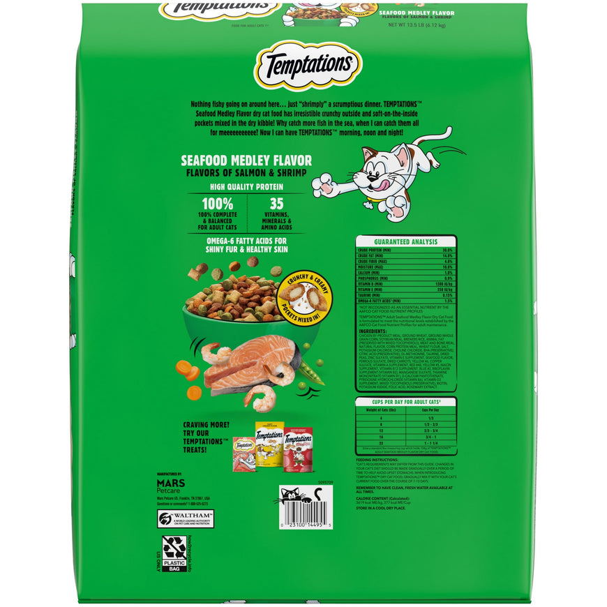 Temptations Adult Dry Cat Food Seafood Medley Flavor, 13.5 Lb Bag