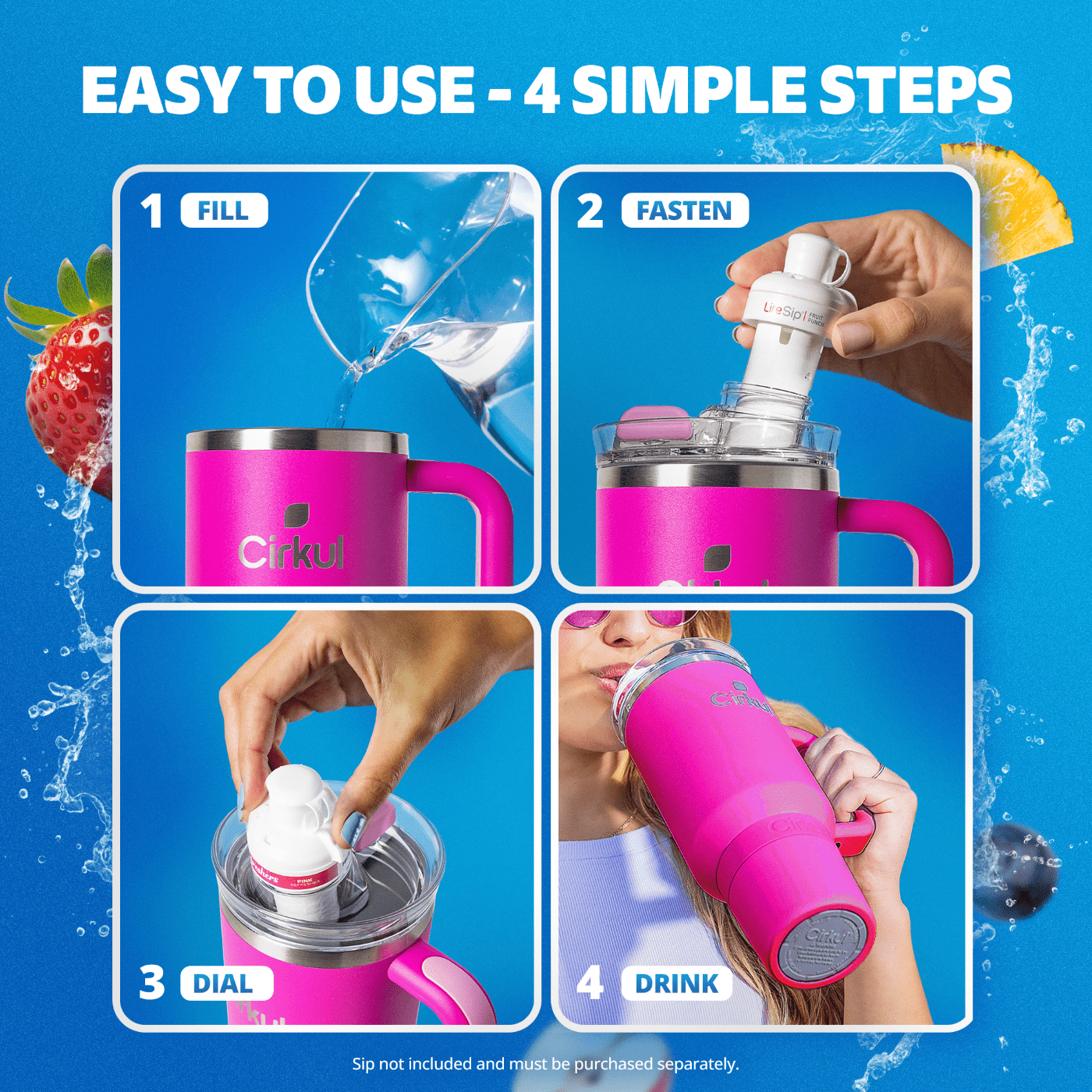 Cirkul 40oz All-Day StrawSip Double-Wall Insulated Stainless Steel Tumbler with Handle, Brink (Bright Pink)