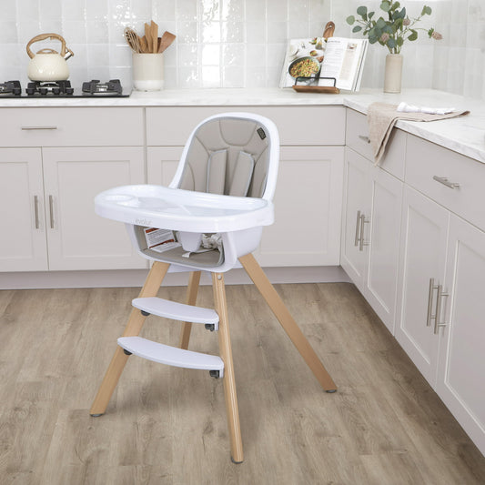 Evolur Zoodle 2-in-1 High Chair Booster Feeding Chair with Modern Design, Light Grey (Model #254)